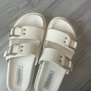 Steve Madden White Double Strap Slide Sandals Platform